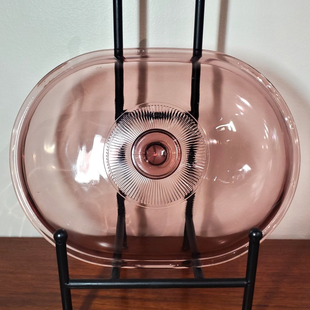 Vintage Pyrex V-34-C Cranberry Glass Lid Replacement Oval 4 Qt Visions Cookware